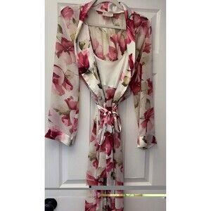 Vintage 80s 90s California Dynasty Floral Satin Maxi Robe Gown Set Small EUC